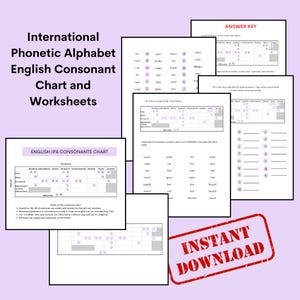 Ensemble de grilles de consonnes et de feuilles d&#39;exercices pratiques pour l&#39;orthophoniste et la linguistique, téléchargement numérique de l&#39;alphabet phonétique international anglais IPA