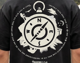Proverbs 3:5-6 YHVH Compass Shirt Mens, Yahweh Christian Shirt For Men, Mens Faith Tee, Religious Bible Verse Gift For Him