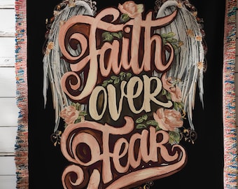 Faith Over Fear Woven Blanket, Christian Throw Blanket, Faith Home Decor, Scripture Blanket, Christian Gift For Her