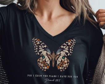 Boho Christian Shirt Bible Verse Tee For I Know The Plans I Have For You Jeremiah 29:11 Butterfly Faith Woman Christian Gift For Her