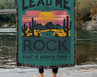 Lead Me To The Rock Woven Blanket, Christian Throw Blanket, Faith Home Decor, Scripture Blanket, Christian Gift For Her