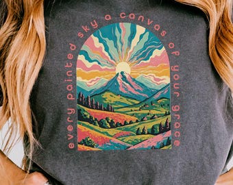 Painted Sky Grace Shirt, Christian Graphic Tee, Comfort Colors Shirt, Faith Mountain Landscape Tee, Vintage Christian Shirt, Worship Tee