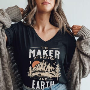 The Maker of Heaven and Earth Boho Christian Shirts Christian V Neck T Shirts Bible Verse Shirt Christian T Shirts Jesus Apparel Faith Shirt