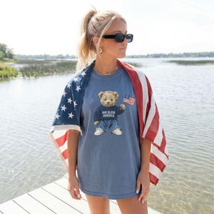 God Bless America Shirt, Patriotic Teddy Bear Tee, 4th of July Faith Shirt, American Flag Tee, July 4th Gift Her bild 5