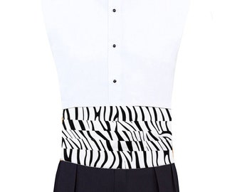 Zebra Pre-Tied Bow Tie, Cummerbund and Pocket Square set