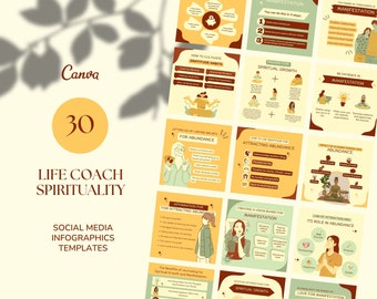 30 Plantillas CANVA de publicaciones en redes sociales de infografías / Life Coach Instagram / Salud Espiritualidad