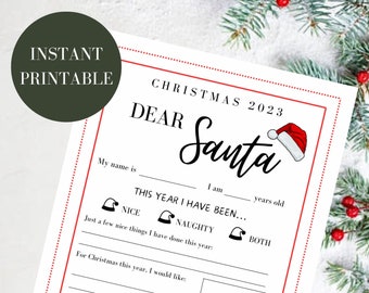 Letter to Santa, Dear Santa, Printable Letter to Santa, Christmas Wishlist, Kid's Christmas List, Kid's Christmas Letter