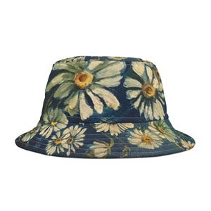 Blue Floral Bucket Hat, Daisy Design, Lightweight Sun Hat, Spring Accessory, Summer Fashion, Gardening Cap
