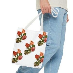 Floral Bag Reusable Tote Grocery Bag Beach Bag Gift Idea Floral Bag Flower Bag Rose Bag Book Bag