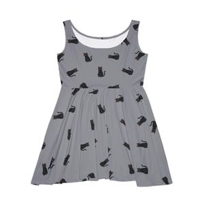 Black Cat Women&#39;s Skater Dress, Halloween Dress, Spooky Gothic Dress, Cat Lover Gift, Witchy Outfit, Alternative Clothing