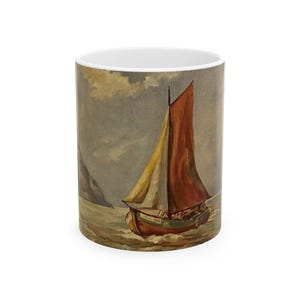 Nautical Sail Boat Ceramic Mug Coffee Tea Cup Nautical Gift Sailor&#39;s Mug Ocean Lover Mug Maritime Theme Drinkware Gift Idea Captains mug