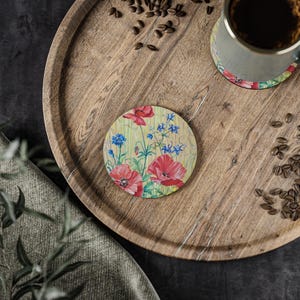 Vintage Floral Coasters, Set of 4 Drink Coasters for Home Decor, Coffee Table Accessories, Housewarming Gift, Boho Style Coaster Set, Rustic