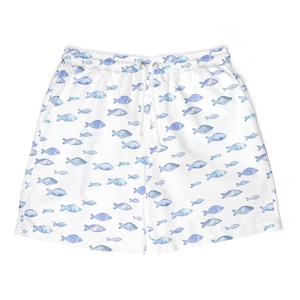 Unisex zwemshort met visprint, blauwe en witte strandkleding voor mannen en vrouwen, UNISEX-zwembroek, badpak oceaanthema, zomerboardshort