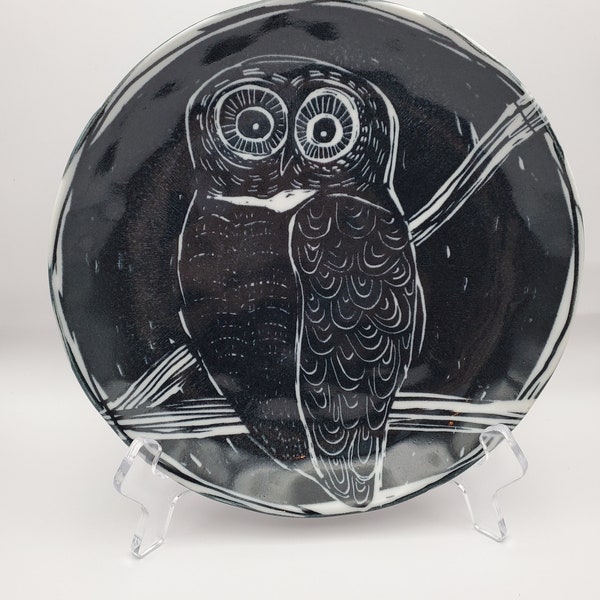 Anthropologie Carmela Black White Porcelain Plate 8" With Owl