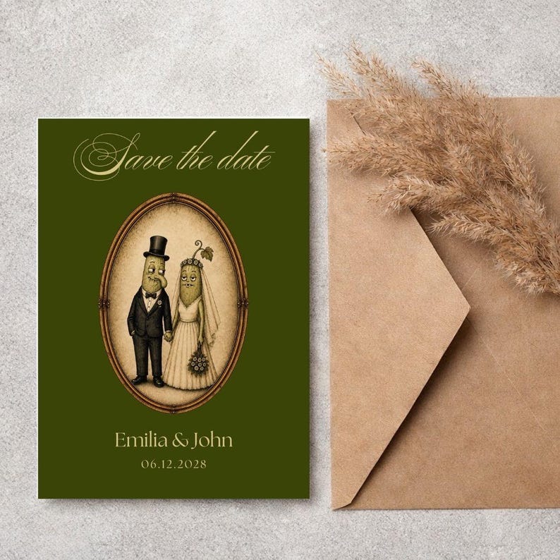 Vintage Pickle Save the Date Card, Weird Cute Wedding Printable Card ...