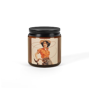Candele profumate con grafica vintage Rodeo Cowgirl, 9 once, regalo per gli amanti dei cavalli, regalo da cowboy, candela in stile western
