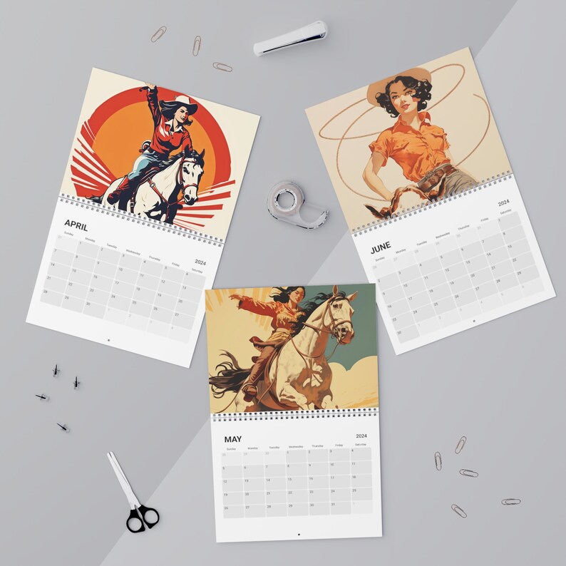 Vintage Rodeo Themed 2024 Calendar, Cool Cowgirl Calendar, Western