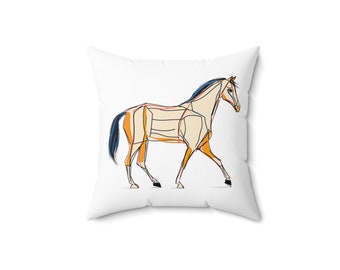 Sofisticada funda de almohada de dibujo de línea de caballo, decoración moderna del hogar ecuestre para adultos, cojín de pony, decoración de caballos, decoración de vida ecuestre