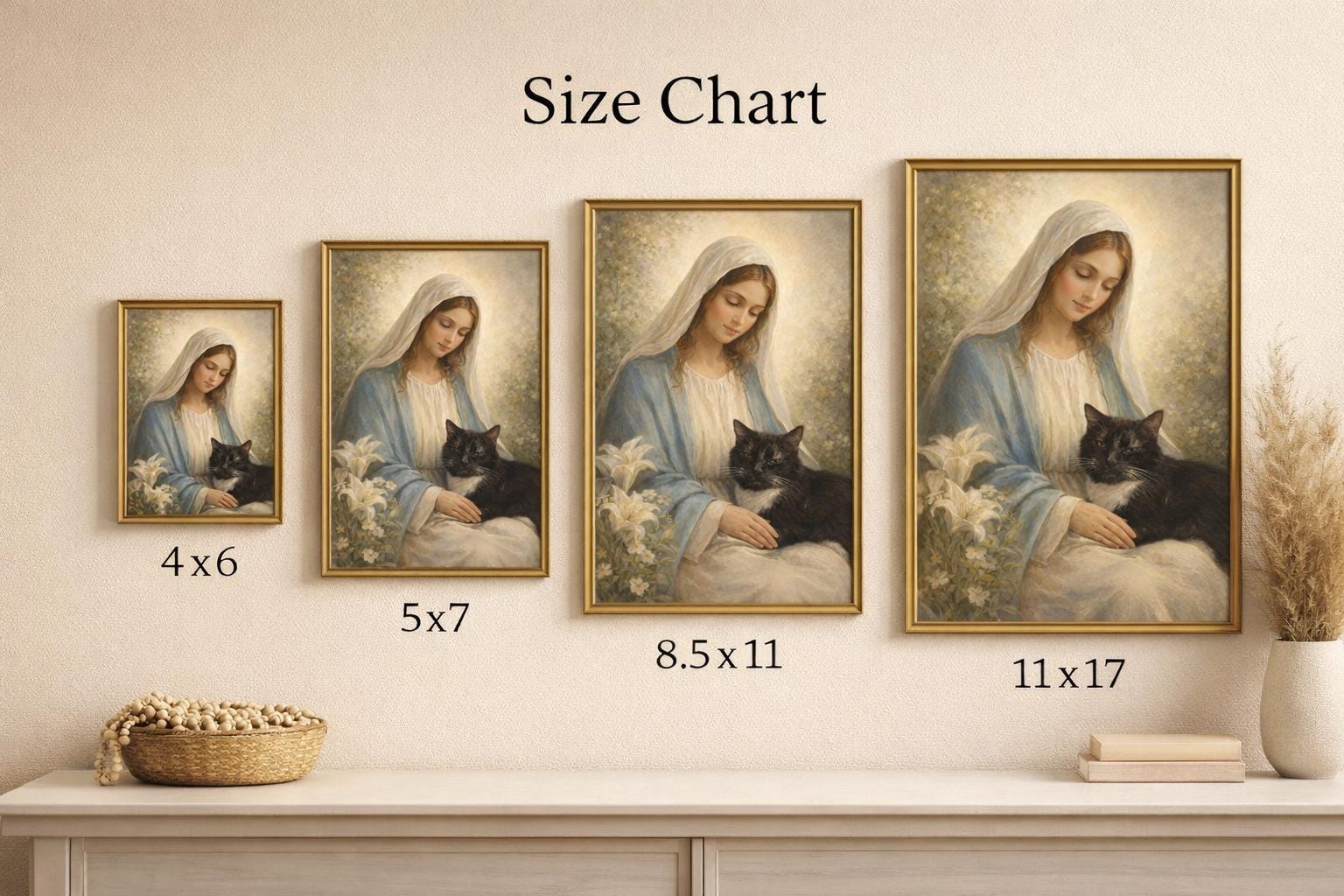 Our Lady of Grace Art Print With Peaceful Cat — Catholic Home Decor ...