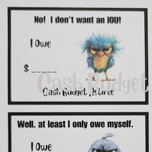 IOU-kaarten Grumpy Birds for Savings Challenges - 9 grappige IOU-kaarten - alleen digitale download. Er hoeft geen fysiek product te worden verzonden.