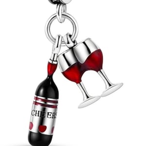 Wine, red wine, glasses, flutes, grapes, beverage, selection, date, appointment, charm, silver, 925 sterling silver, bracelet, pendant, charm bracelet
