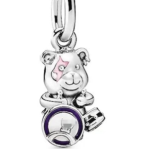 Hippopotamus Happy Hippo Music Drums Guitar 925 Sterling Silver Pendant Keychain Jewelry Necklace Ring