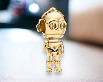 Robot Star Wars C-3PO C3PO Helmet Dangle Charm Pendant 925 Sterling Silver