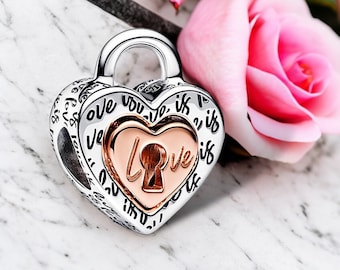 Ciondolo cuore divisibile lucchetto bicolore in argento sterling 925 Ciondolo pendente Moments Collection 925 amore famiglia