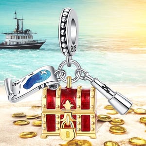 Coffre au trésor pirate en or, porte-bonheur, amour, voleur, accessoires pirate, breloque, pendentif en argent sterling 925