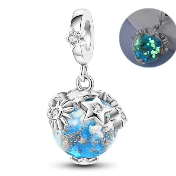 Boule à neige fluorescente souhaits espoirs ampoule de charme ampoule 925 pendentif en argent Sterling porte-clés bijoux chaîne anneau