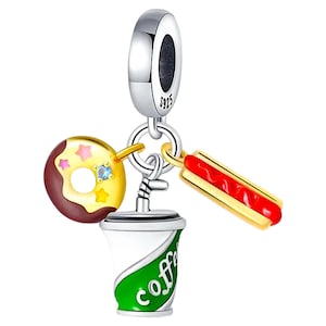 Donut Fastfood Hot Dog Kaffee Zuckergebäck Pizza Italien Essen Imbiss, FastFood Zubehör Anhänger Schlüsselanhänger Schmuck Kette Ring