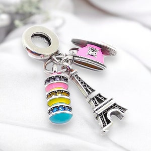 Eifeltum Paris France Or Rose Zircon Cubique Macaron Pâtisserie Pierres Charme 925 Pendentif En Argent Sterling Porte-clés Chaîne De Bijoux