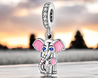 Olifant, kracht, grootte, macht maar ook wijsheid, geluk en vrede religie bedel verzilverd met 925 sterling zilveren hanger bedelarmband