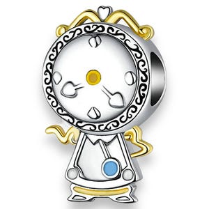 Movie Figure Clock, Grandfather Clock, Beauty and the Beast Dangle Charm Pendant, 925 Sterling Silver