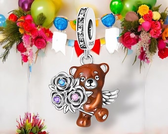 Ciondolo a forma di orso con cuore, 100% argento Sterling 925