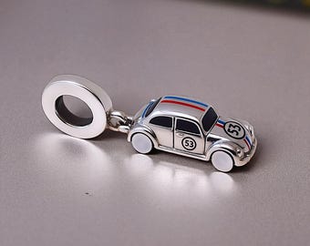 Charm 925 Sterling Silver Car Vintage Car Pendant Keychain Jewelry Chain Ring