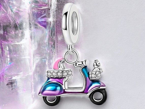 Motorized Scooter Moped Charm Sterling Silver Antiqued Finish Motorized Scooter Moped Charm Sterling Silver Antiqued Finish