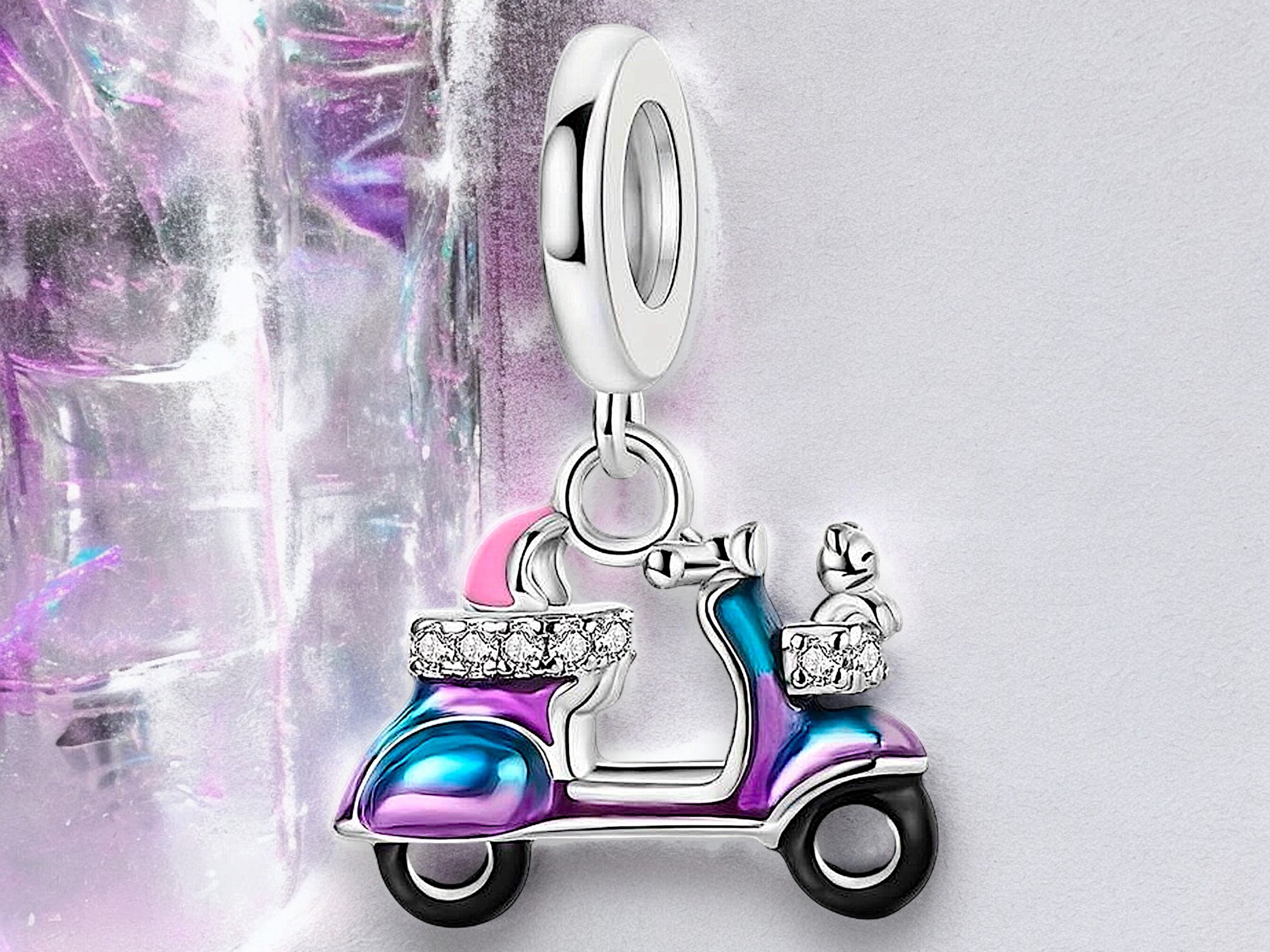 Motorized Scooter Moped Charm Sterling Silver Antiqued Finish Motorized Scooter Moped Charm Sterling Silver Antiqued Finish