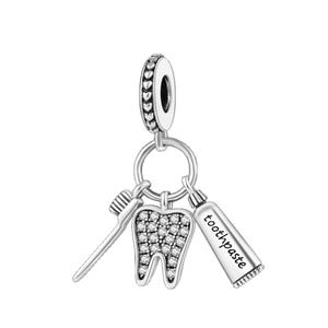 Tandfé Barnens Tand Tänder Tandpengar Tandvård Tandkräm Tandborste Tandläkare Berlock Silver 925 Sterling Silver Armband Hänge Berlockarmband