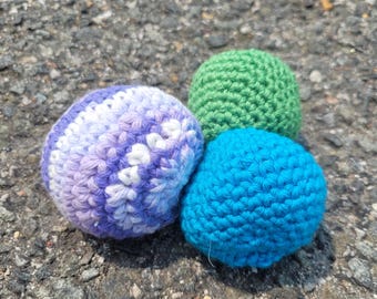Homemade Hacky Sack for outdoor and indoor use, crochet cotton, 2.5 inch diameter
