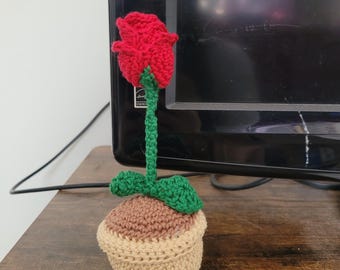 Crochet rose flower in a pot: desk buddy, cute gift, mother's day, custom colors