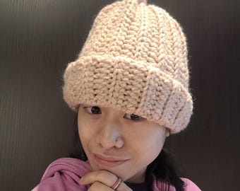 Crochet Basic B. Beanie, soft and made with thick yarn for super warmth!
