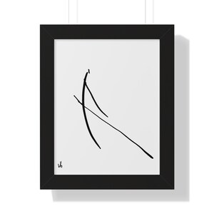May include: Black and white abstract line art drawing in a black frame. The artwork is signed "VH" in the bottom left corner.
