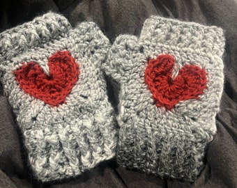 Crochet Fingerless Heart Mittens