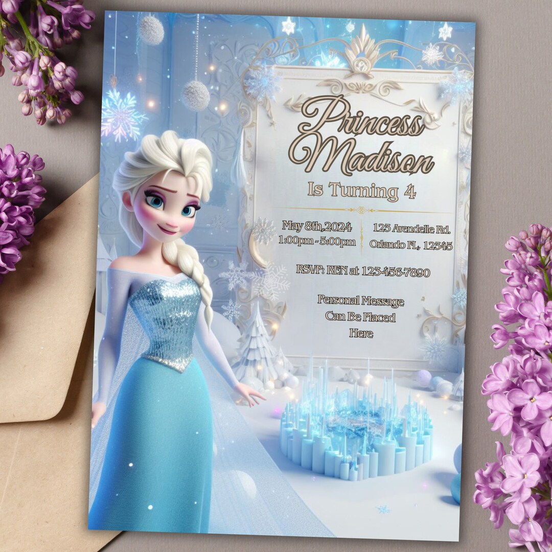 Elsa Birthday Invitation Printable Digital Download for Frozen Themed