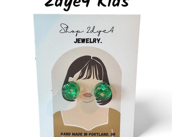 2dye4 Kids - Round Emerald Studs