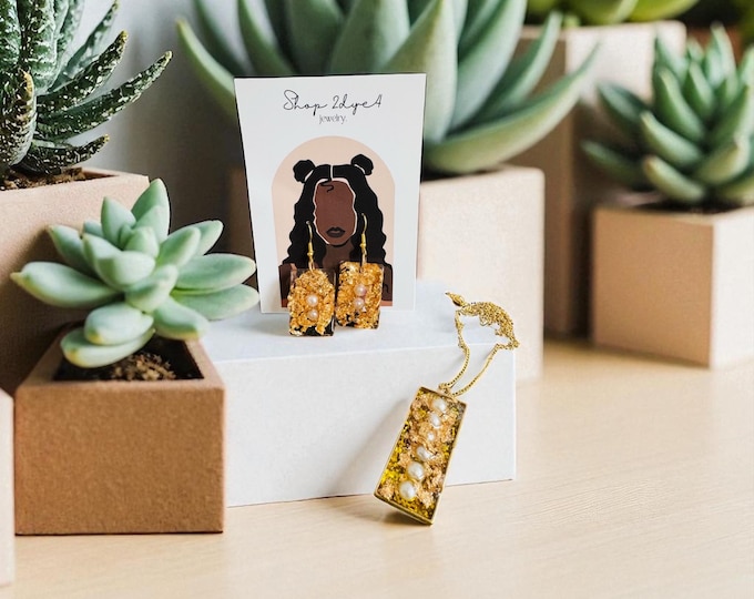 Square-ish Gold Foil & Pearl ll Jewelry Set
