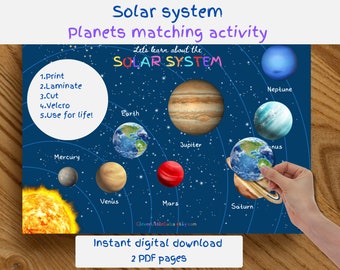 Solar System Planets Matching Activity Toddlers Planets Activity Board Printable Toddler Activity Sheet Travel Toy Car Toy Toddler Toy Gift