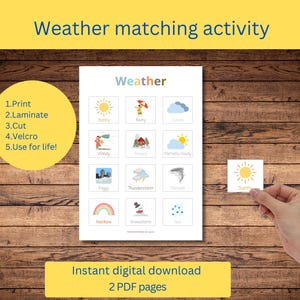 Activité de correspondance météo pour enfants d'âge préscolaire Activité à imprimer de correspondance météo pour tout-petits Activité de correspondance météo pour enfants d'âge préscolaire : météo pour l'autisme