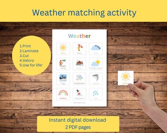 Weather Matching Activity for Preschool, Toddler Learning (Digital Download)